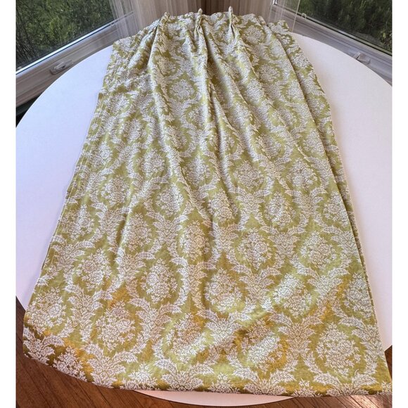 Vintage 1960s curtain, shiny avocado green & white brocade, MCM blackout panel - Picture 4 of 10